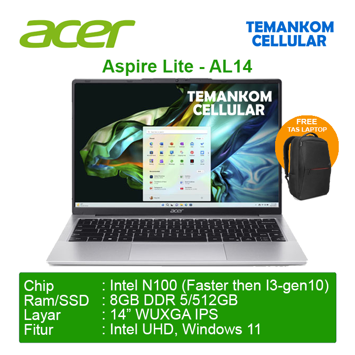 Laptop ACER Acer Aspire Lite AL14-31P-C0G4 Intel N100 RAM 8GB SSD 512GB Garansi RESMI