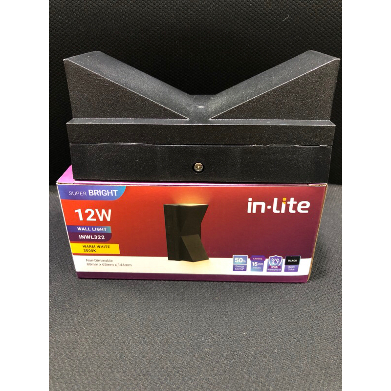 Lampu led Pilar Inlite 12watt body hitam cahaya kuning