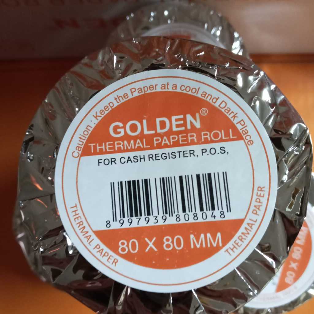 

kertas thermal roll Golden 80mmx80mm hasil cetak hitam 1dus isi 50roll