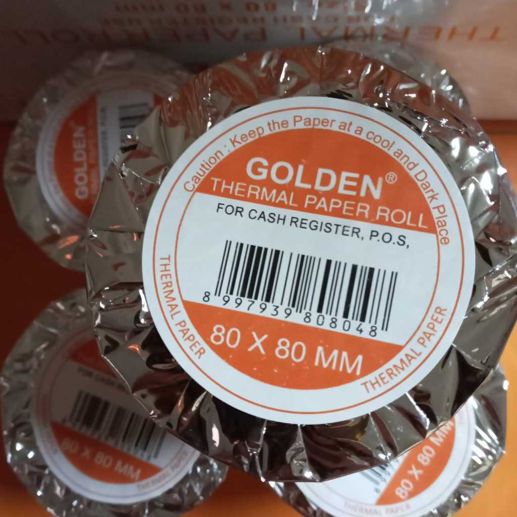 

RB kertas thermal roll Golden 80mmx80mm hasil cetak hitam 1dus isi 50roll