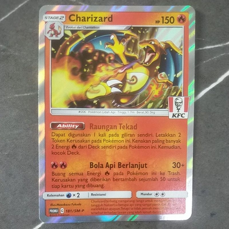 Kartu / Card Pokemon PROMO KFC TCG 181 / SM - P - Charizard holo KFC ( 100% original Indonesia ) RAR