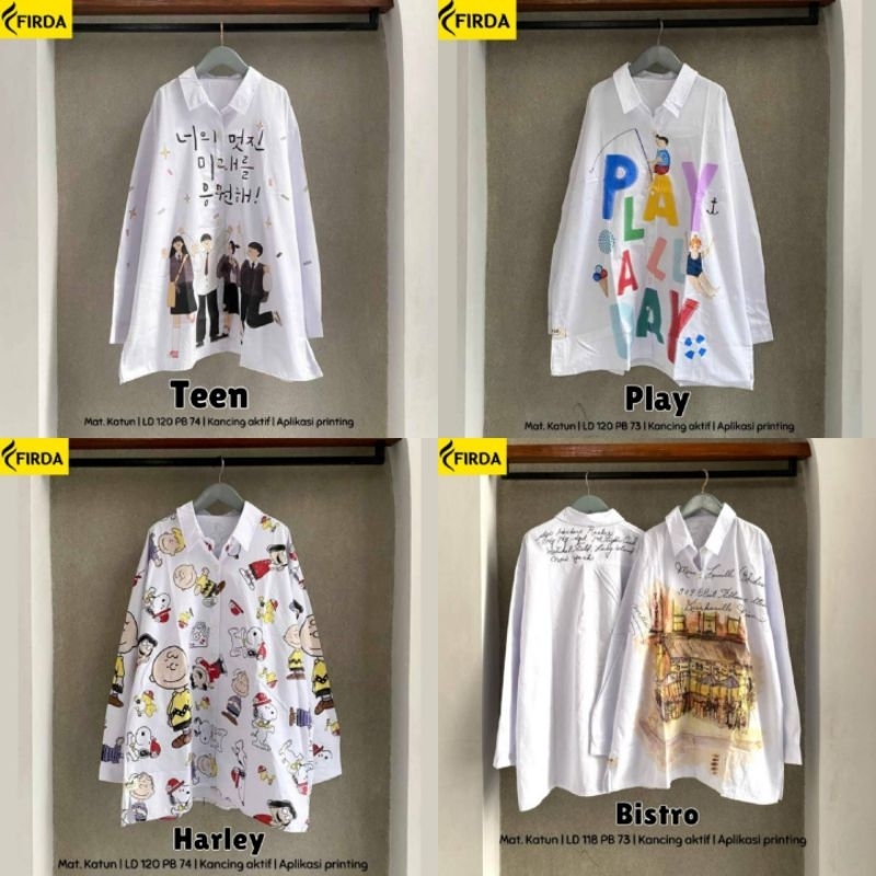 Atasan Kemeja Tunik Blouse Putih Printing Motif Wanita ld 120