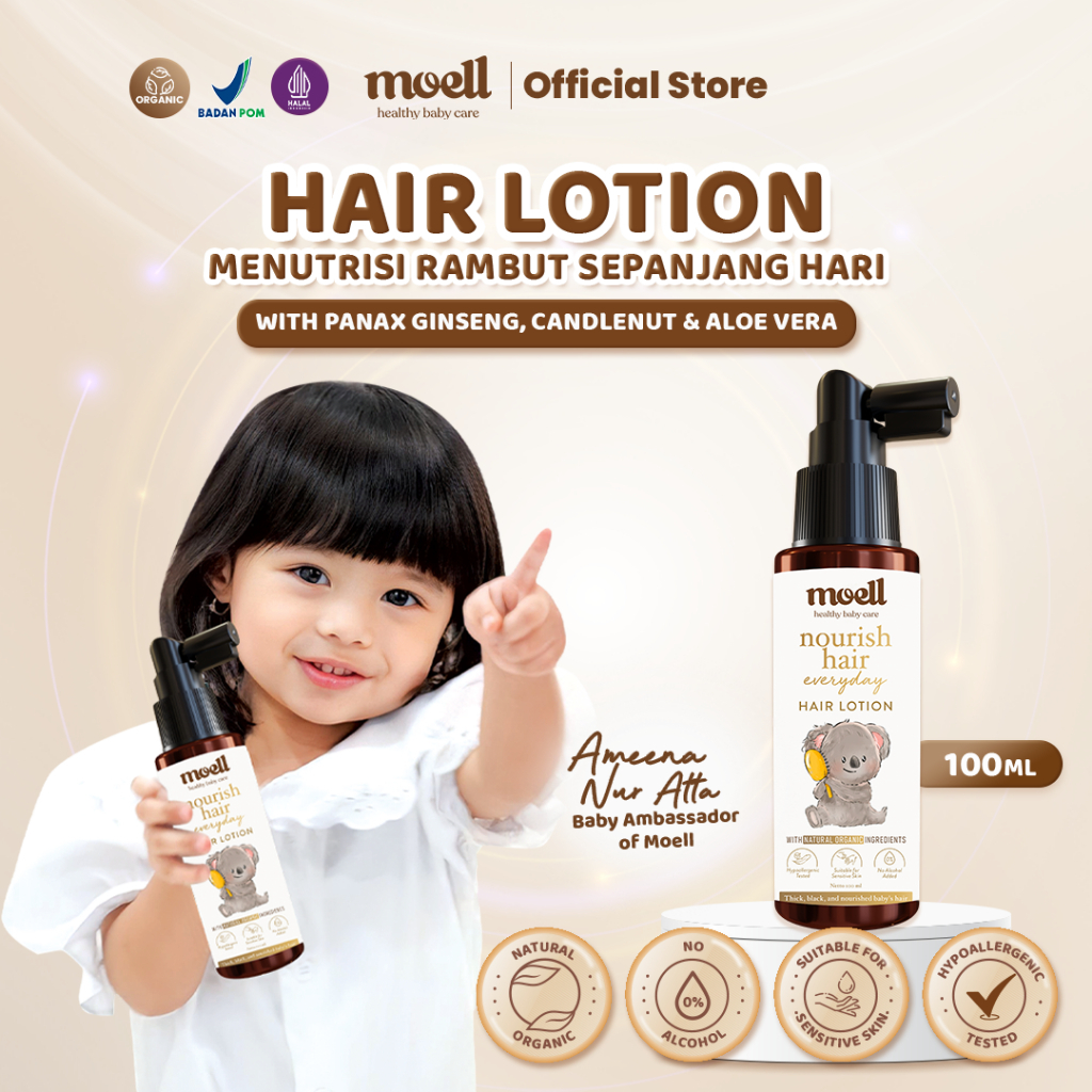 Moell Hair Lotion Baby With Panax Ginseng & Calendula Oil 100 ml - Rambut Kuat, Lebat & Ternutrisi S