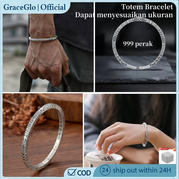 【100% Asli】Gelang Pria Perak 999 Anti Karat Besi Putih Ternate Gelang Aesthetic Unisex Gelang Keberu