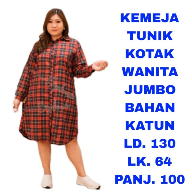 WK KEMEJA TUNIK KOTAK WANITA JUMBO LD 130 BAJU ATASAN LENGAN PANJANG MUSLIM BUSUI FRIENDLY