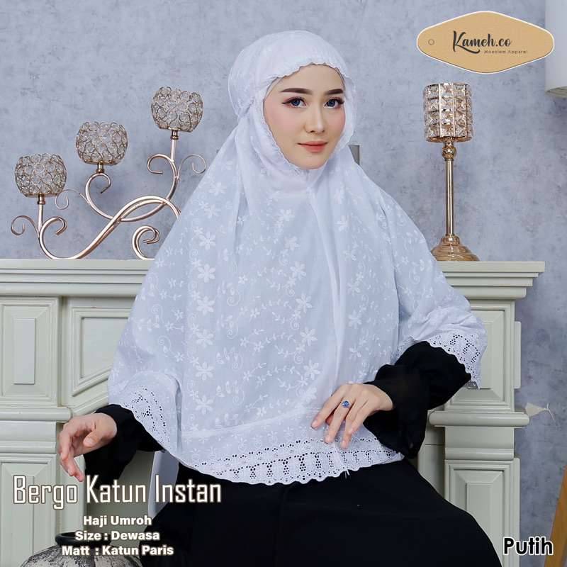 Bergo Umroh Super Jumbo kerudung Umroh full bordir Renda Katun