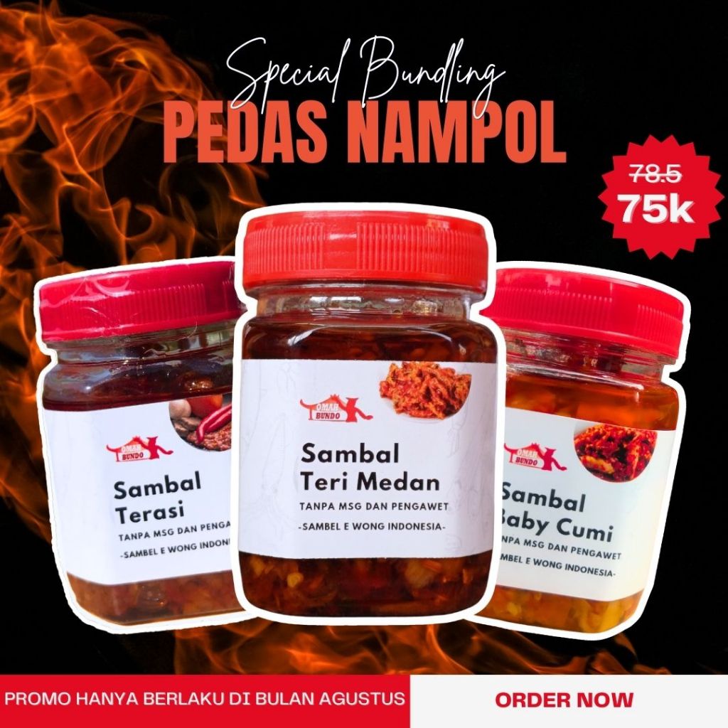 

Promo Paket Pedas Nampol Sambal Omah Bundo - Paket Bundling 150gr Sambal Teri Medan + 150gr Sambal Baby Cumi + 150gr Sambal Terasi