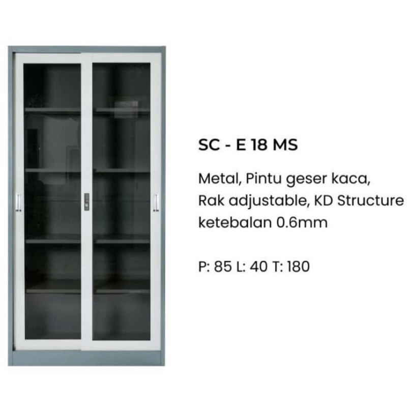lemari besi kaca pintu sliding importa