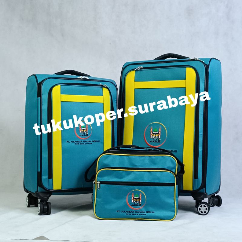 Koper kain umrah haji free logo castem 16 inch - 20 inch - 24 inch Polo - koper kain kanvas - koper 