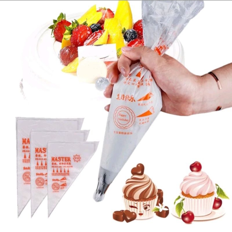 Piping Plastik Segitiga / Papping Bag Piping Isi 50 Lembar / Plastik Contong Penghias Kue