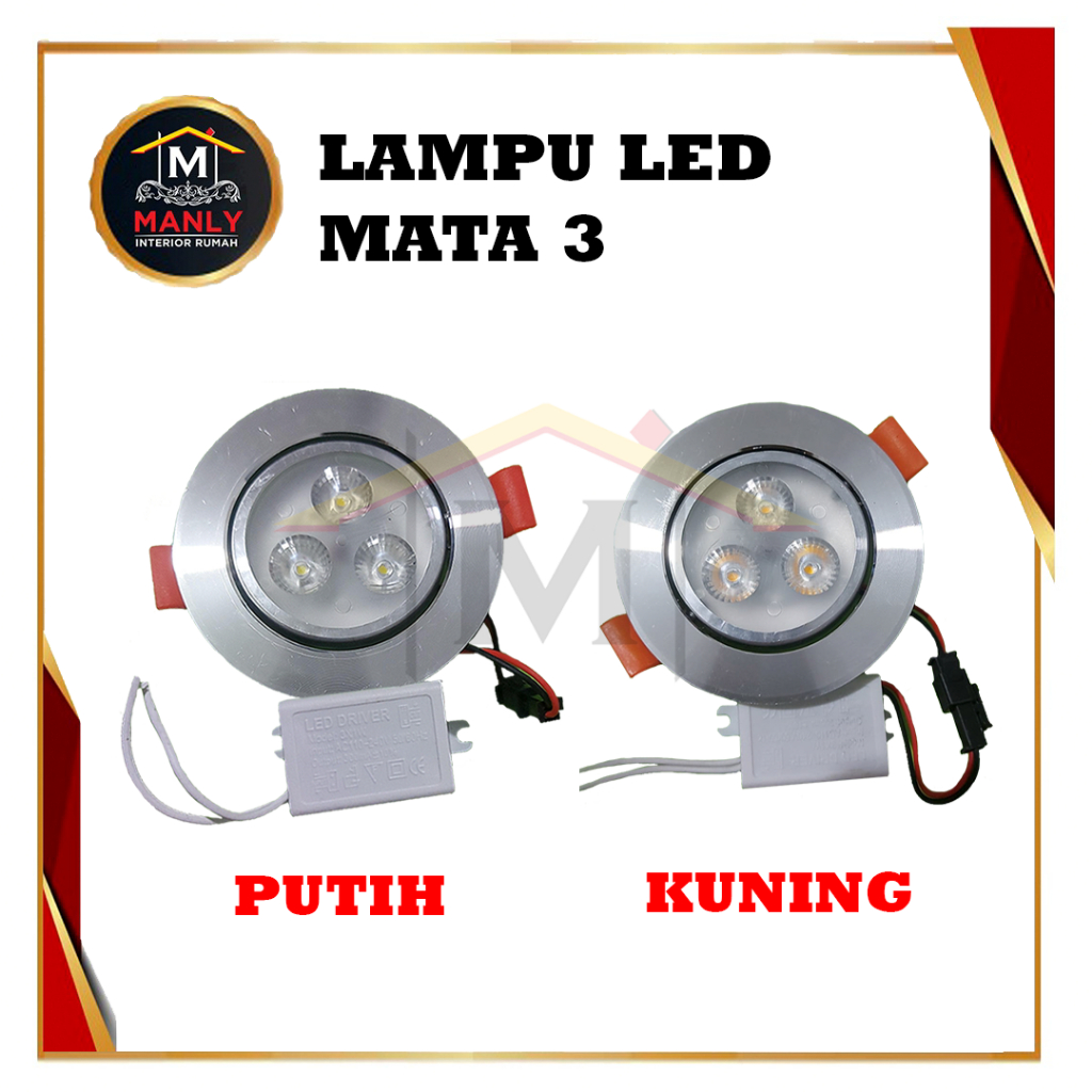 downlight panel led 3 mata Putih dan Kuning Lampu Downlight led 3 watt