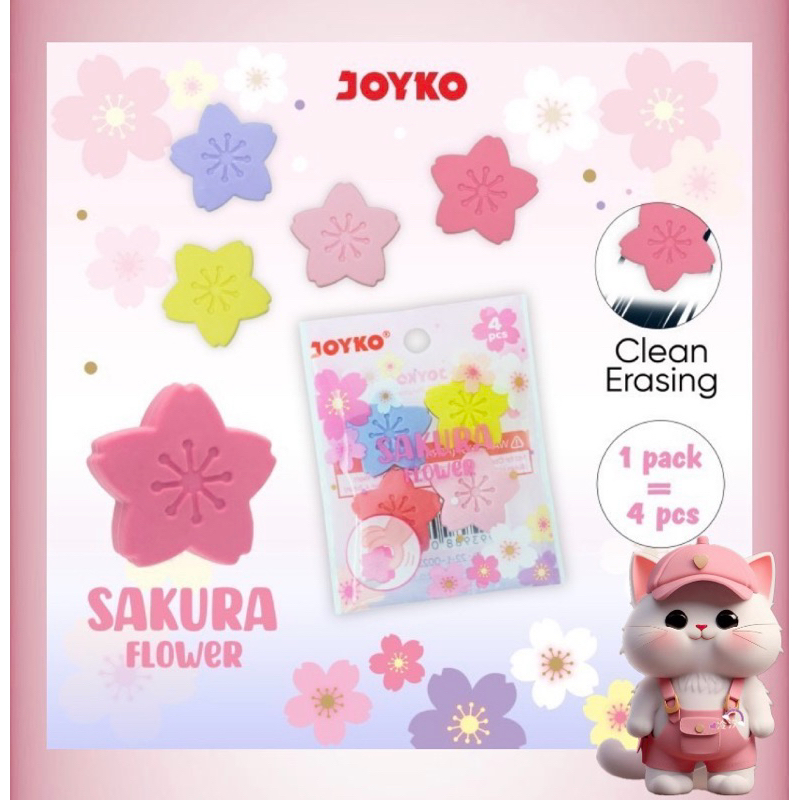 

N98 ( 1 Pack 4 Pcs ) Penghapus Eraser Joyko ER-142 Sakura Flower 1 Pack 4 Pcs Lucu