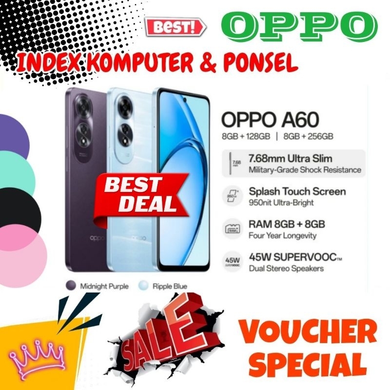 Oppo A60 NFC 8/256 + 8/128 Ram Up to 16GB (8GB+8GB) Super vooc 45watt Fast Charging Camera 50MP Mili