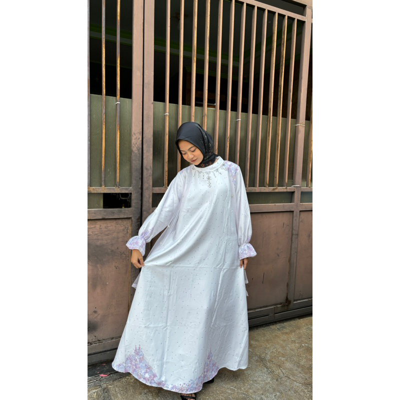 Gamis Panjang Wanita Muslim Payet Bordir Satin Premium