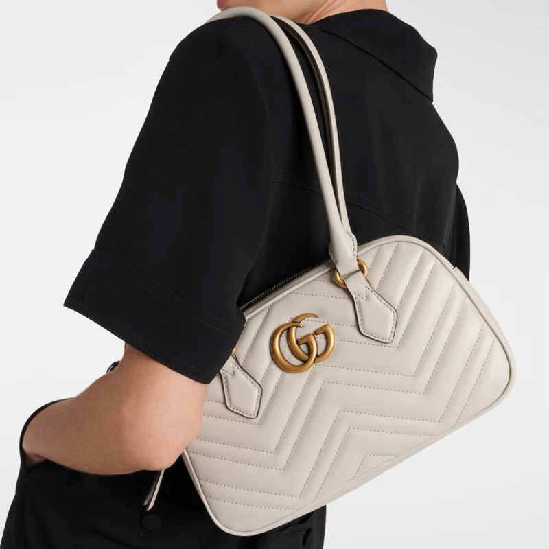 Original Gucci GG Marmont Small Top Handle Bag in Matelasse Chevron Leather