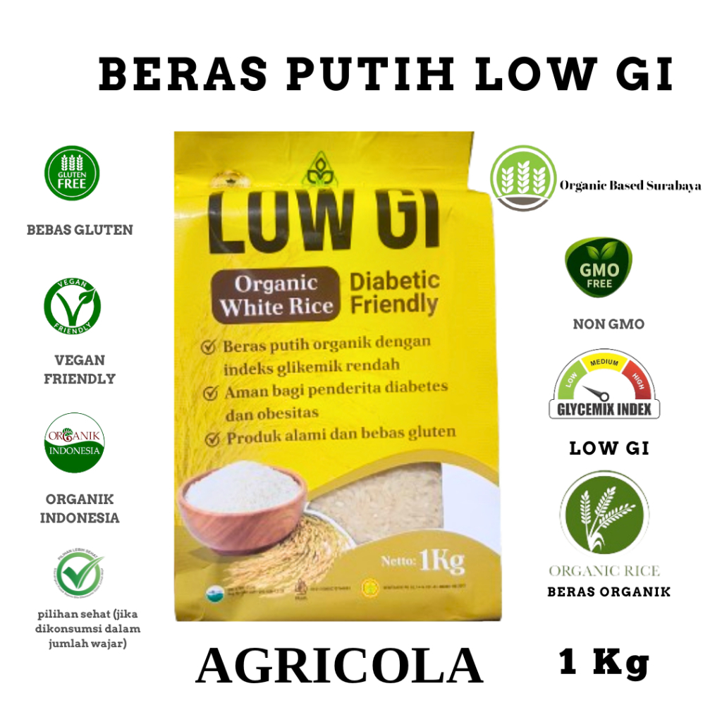

AGRICOLA Beras Organik LOW GI Beras Diabetes Rendah Indeks Glikemik 1kg Cocok Untuk Diabet Non GMO