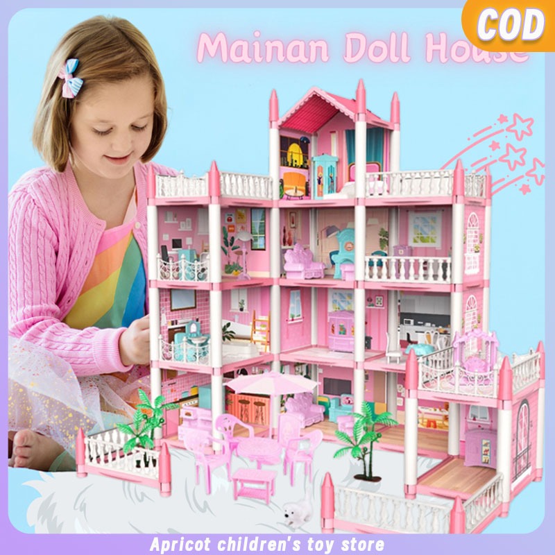 【COD】Mainan Doll House 3D Princess Big Villa Mainan Rumah Barbie Castle Besar 14 House Mainan Anak P