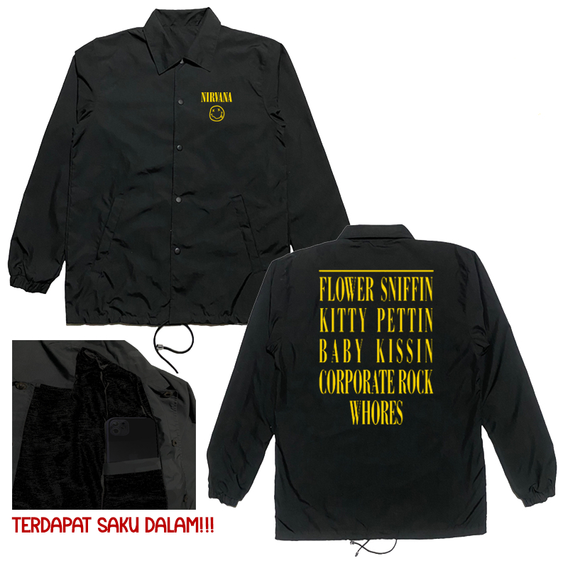 Jaket Windbreakers Band Nirvana Baby Kissin | Jaket Coach | Jaket Windproof | Jaket Band | Bootleg