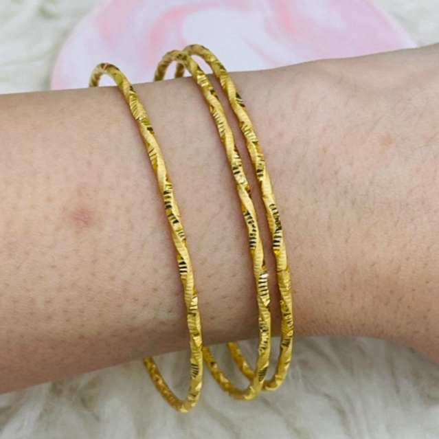 Gelang emas asli 16K model keroncong ulir kristal 3 pieces
