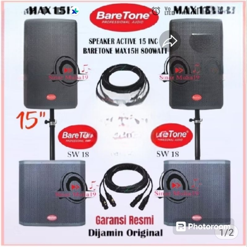 paket soundsystem speaker aktip baretone MAX15H 2 unit subwofer aktip 18 in baretone