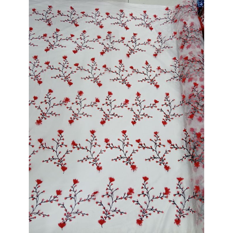 BAHAN/KAIN TILLE BUNGA SAKURA 3D TIMBUL