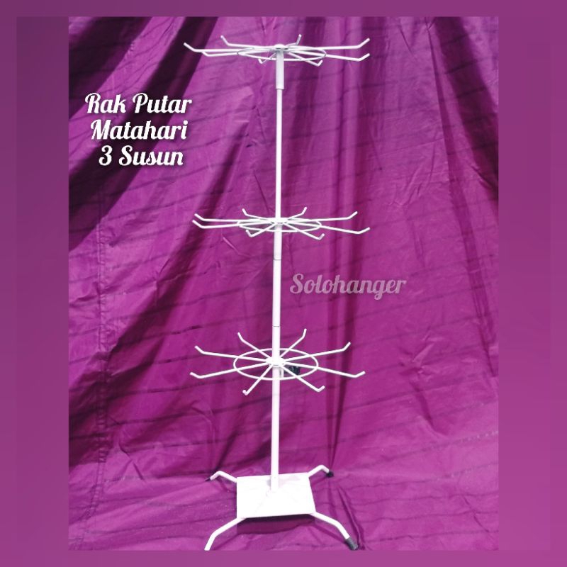 [NEW Promo] Rak Putar Matahari 3 Susun HITAM Gantungan Aksesoris Display Besi Solo Hanger Cantolan