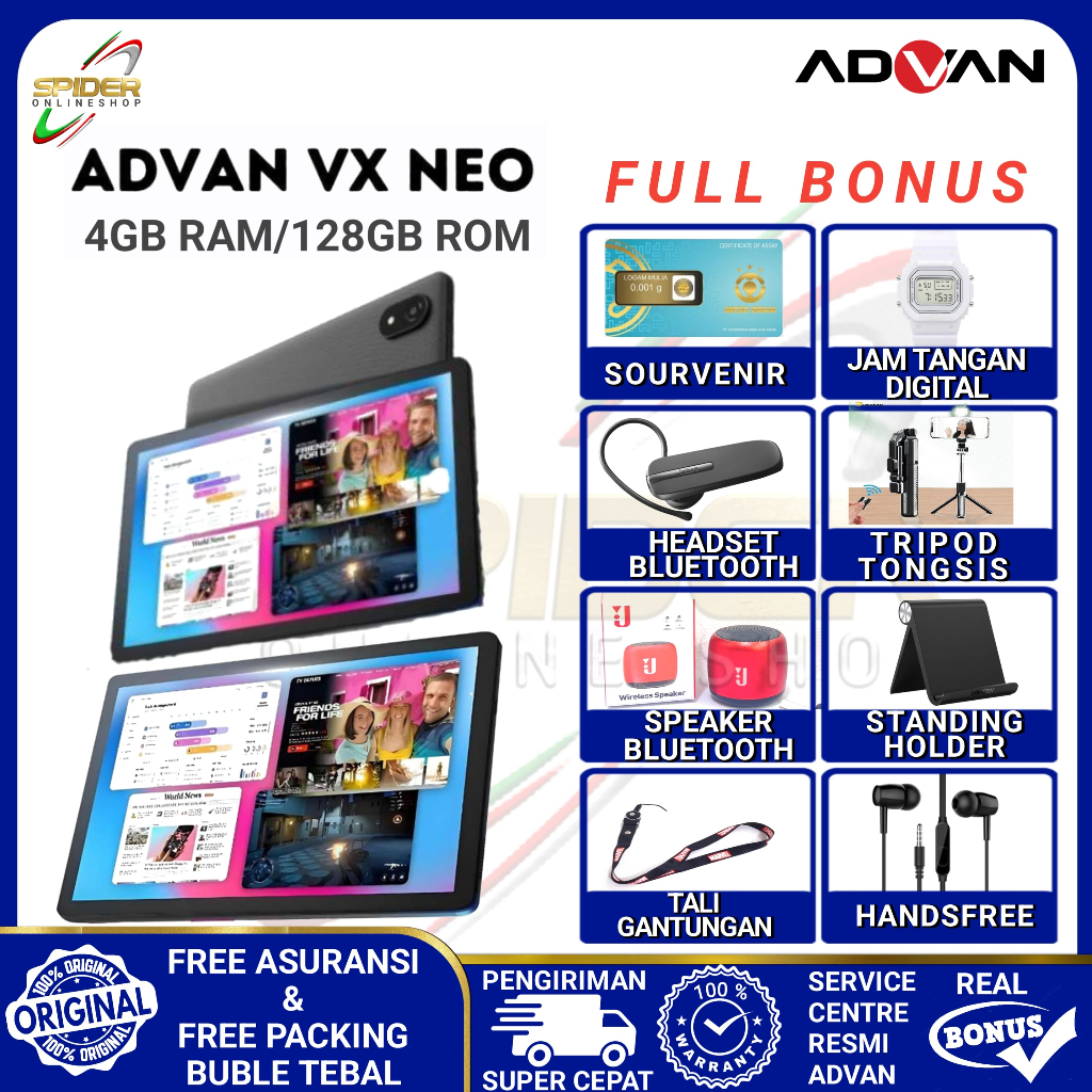 ADVAN TAB VX NEO | TABLET ADVAN | RAM 4GB ROM 128GB GARANSI RESMI INDONESIA