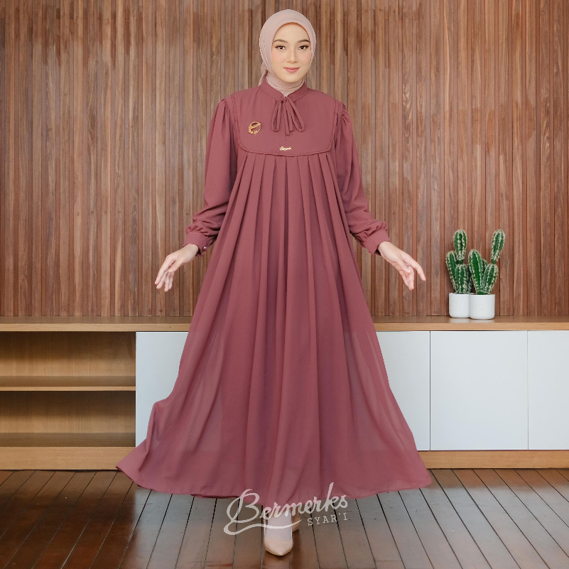 BERMERKS SYARI | INDAH Gamis Wanita Simple Polos Elegan Ceruty Babydoll Premium All Size