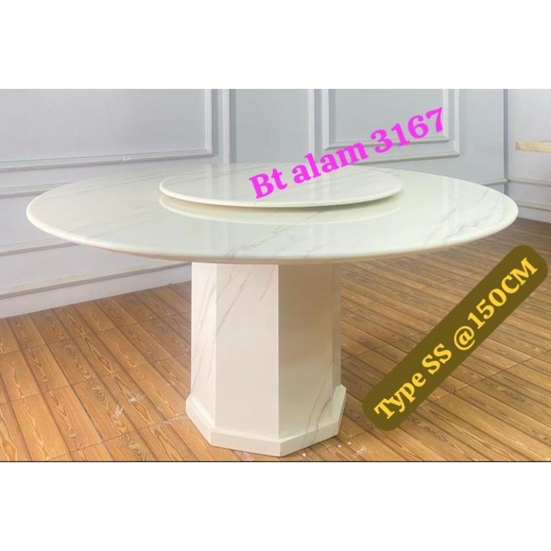 Meja Makan Bulat Marmer 150cm - Meja Makan Marmer Batu Alam 150cm - Meja Marmer Import - Medan  Jucc