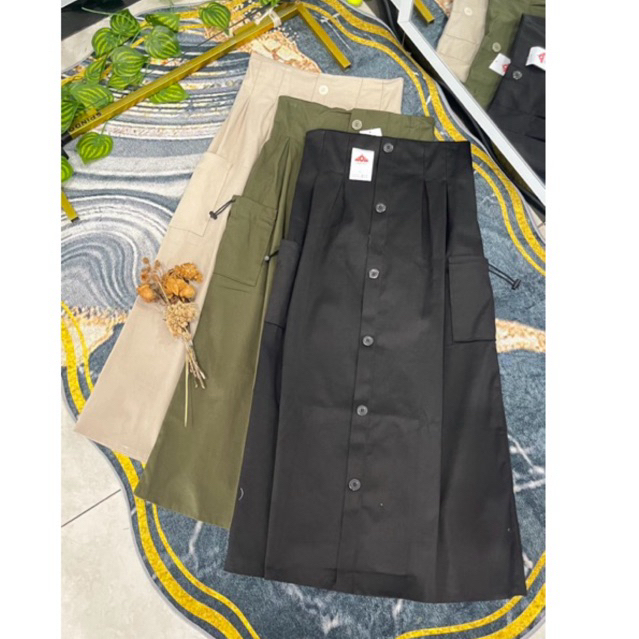 MIDI SKIRT KANCING DEPAN/korean style-Cargo Skirt