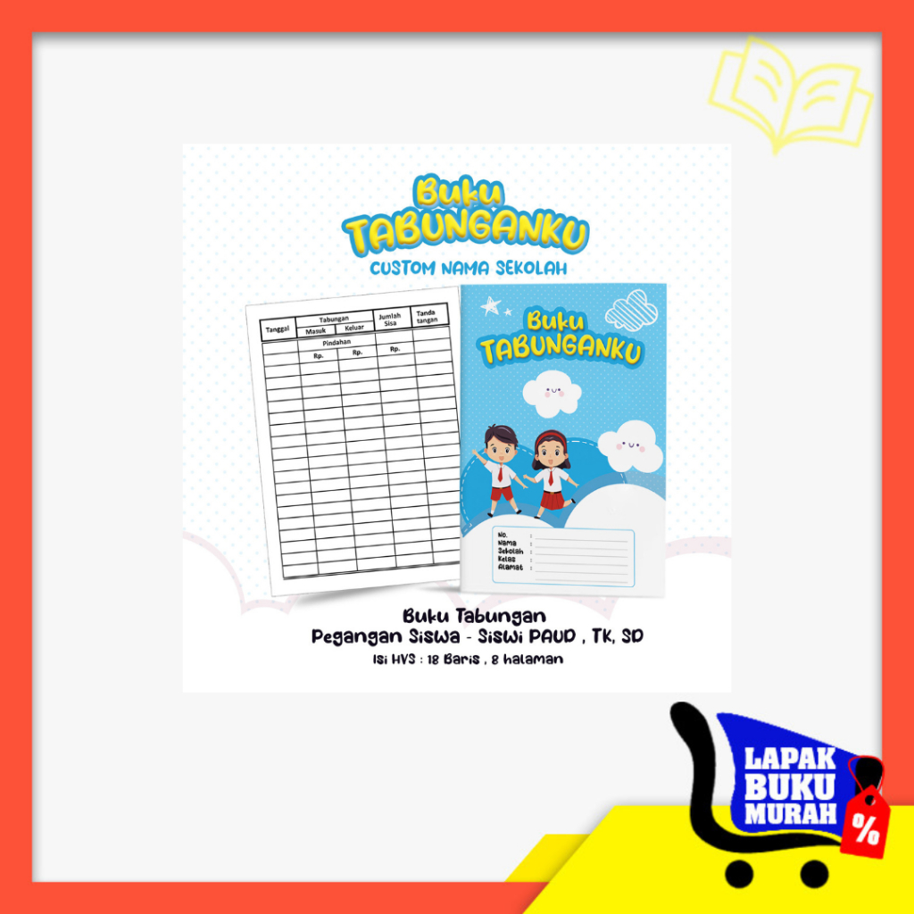 

Buku Tabungan Custom Nama + Cover & Lembaga Sekolah Berserta Alamat Tabungan Sekolah PAUD , TK , SD Varian Biru Awan
