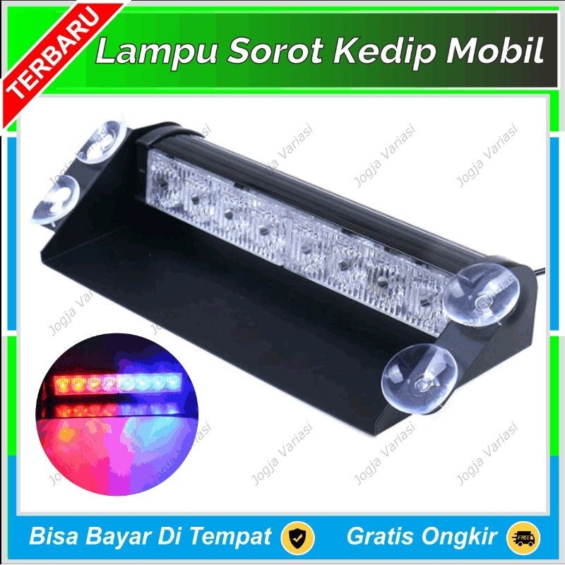 LAMPU KEDIP FLASH LED MOBIL TEMPEL KACA DASHBOARD KABIN DEPAN 8 TITIK MATA BIRU MERAH AVANZA XENIA J