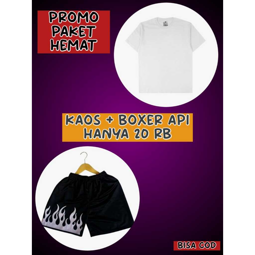 Paket Eksklusif: 1 Kaos Trendy & 1 Boxer Api, Dapatkan Sekarang HANYA 20RB-AN - KAOS POLOS - OBLONG 