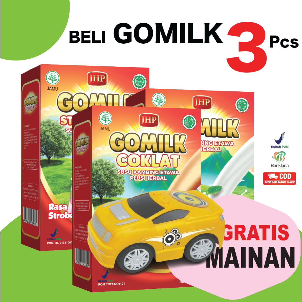

[ BISA COD + GARANSI ] [ GRATIS MAINAN ] Gomilk Susu Kambing Etawa Plus Herbal Penambah Nafsu Makan Isi 3 Pcs