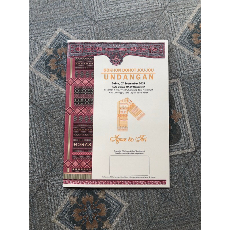 Undangan pernikahan adat batak uk 17x24, proses cepat, murah, gratis tambah foto, paranak parboru, 4
