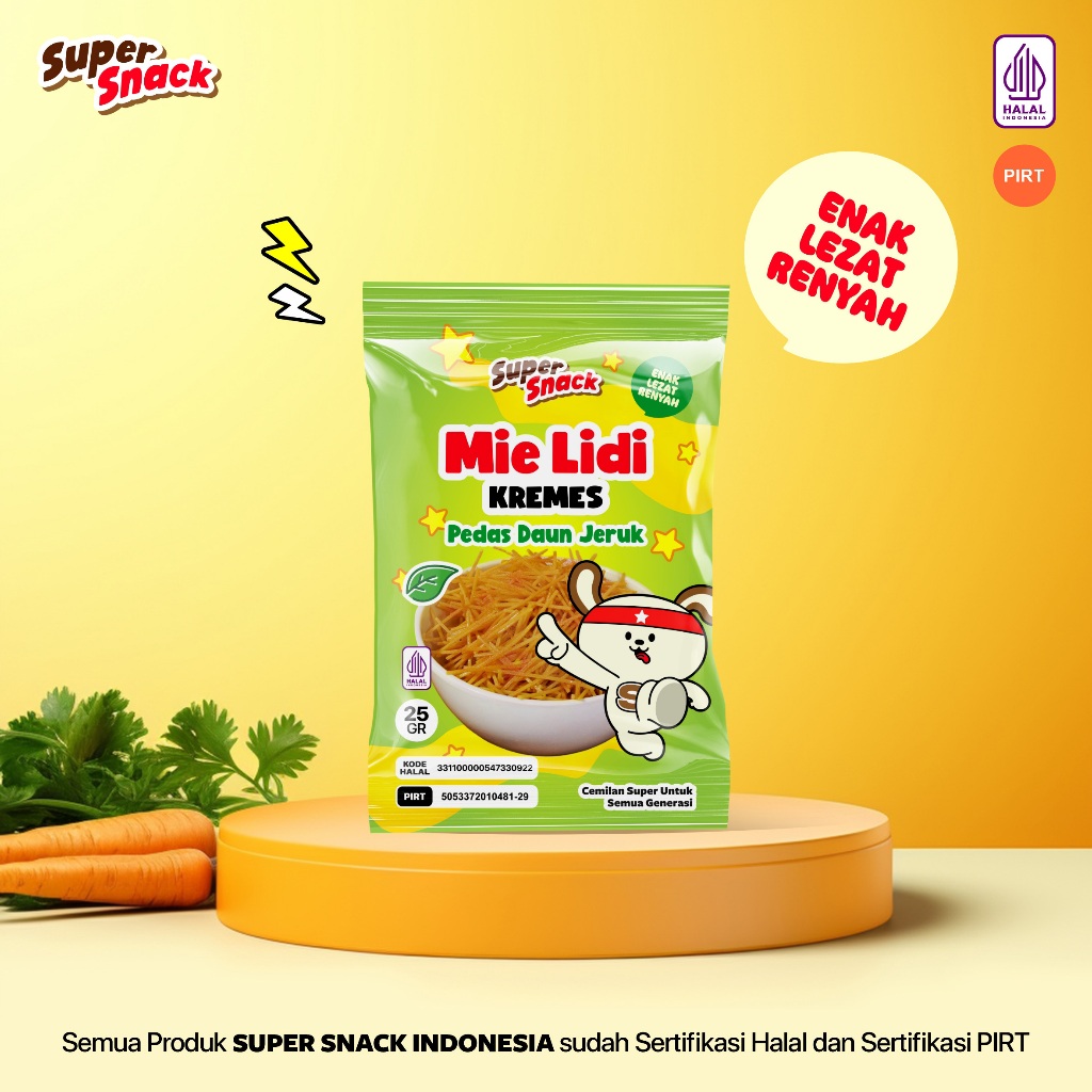 

SUPER SNACK Mie Lidi Kremes Rasa Pedas Daun Jeruk 25gr Cemilan