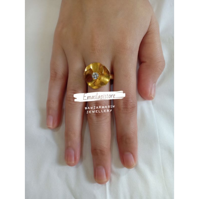 Cincin Mekar Bunga Permata 1 Lapis Emas 999 Banjar