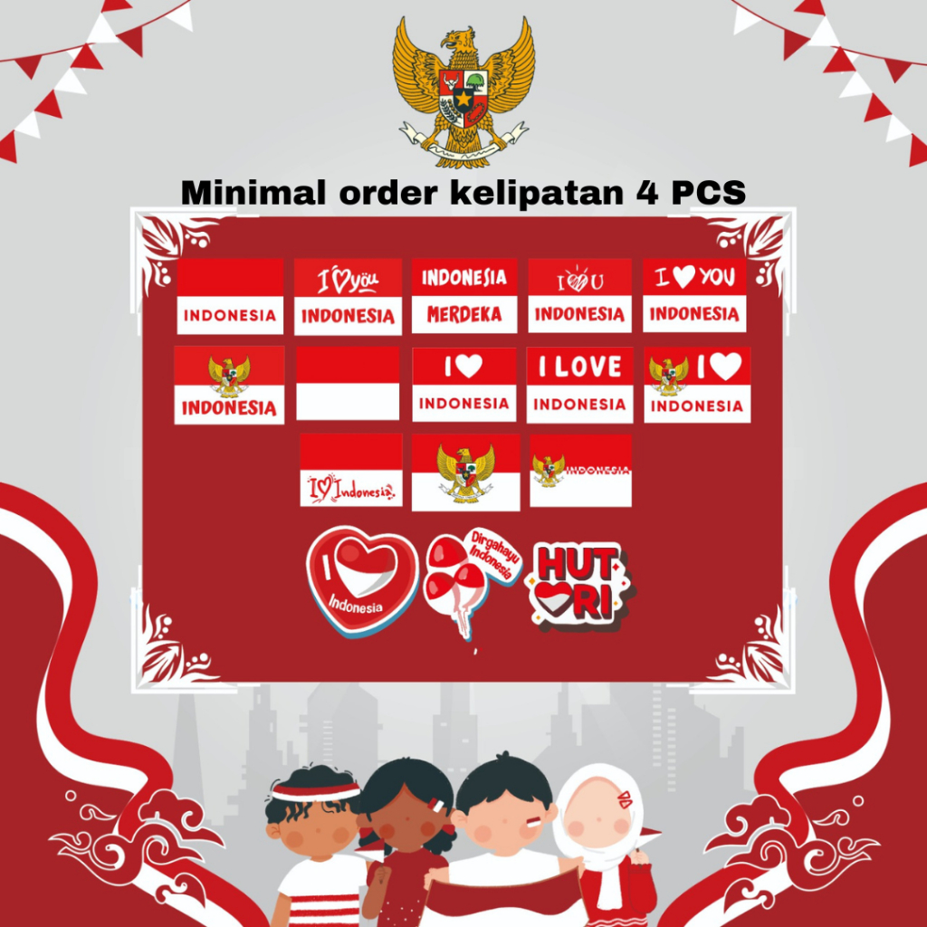 

Cetak Stiker Sticker Pipi Bendera Merah Putih Dirgahayu HUT RI Indonesia Ukuran A5 Isi 20Pcs-32Pcs