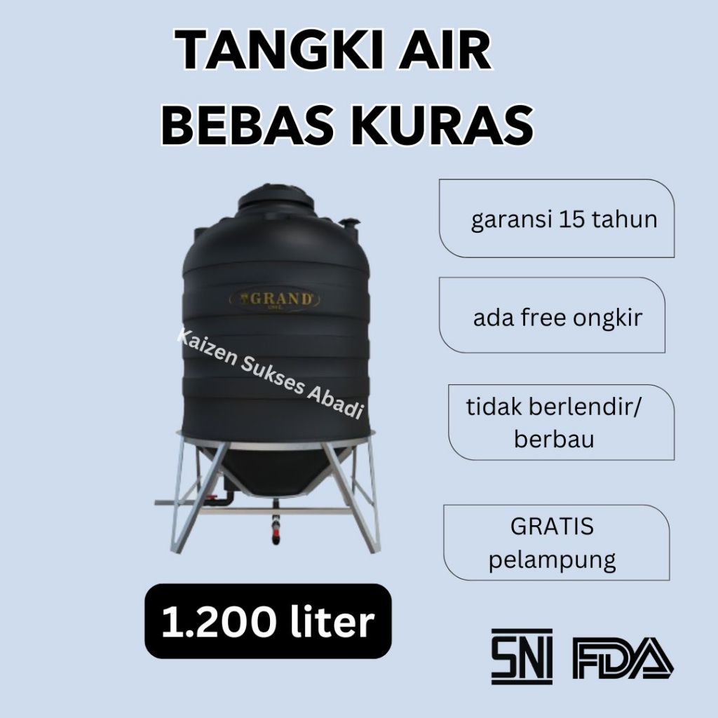 Tandon tangki toren air atas rumah plastik auto drain dengan kaki merek tedmond grand anti lumut beb