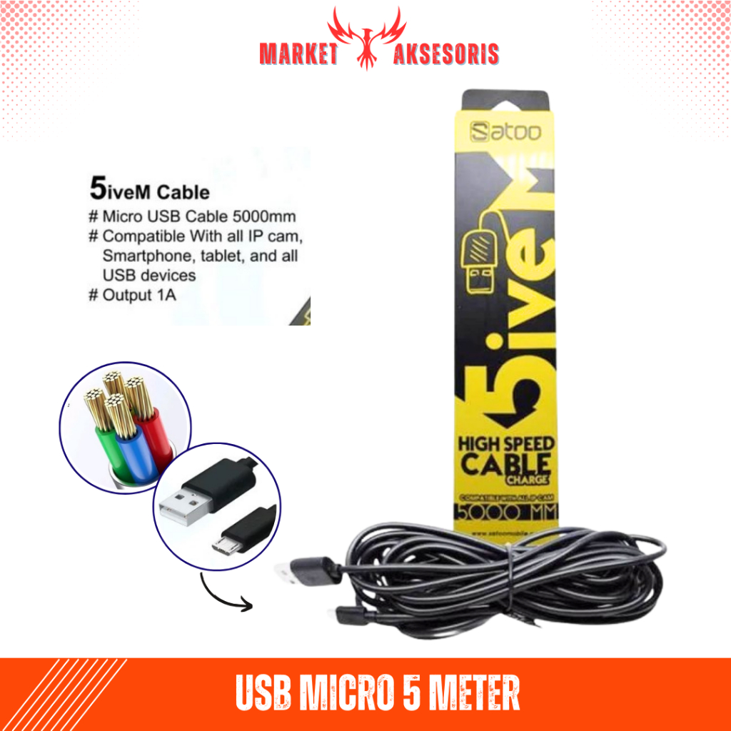 Kabel Micro USB Panjang 5-10 Meter Cable Power Charger IP Camera CCTV 5M-10M HP Handphone Smartphone