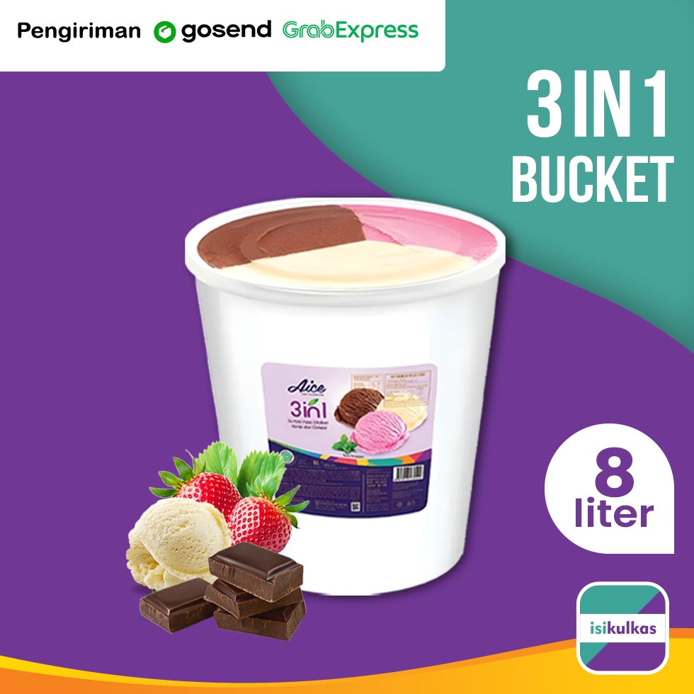 

New Stock Ice Cream AICE 3 Mix Es Krim Neopolitan Ember 8 Liter