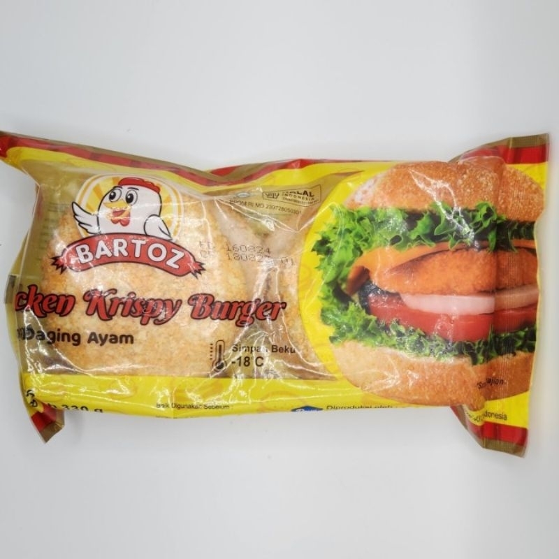 

Bartoz crispy chicken burger 6s 330gr / daging burger tebal