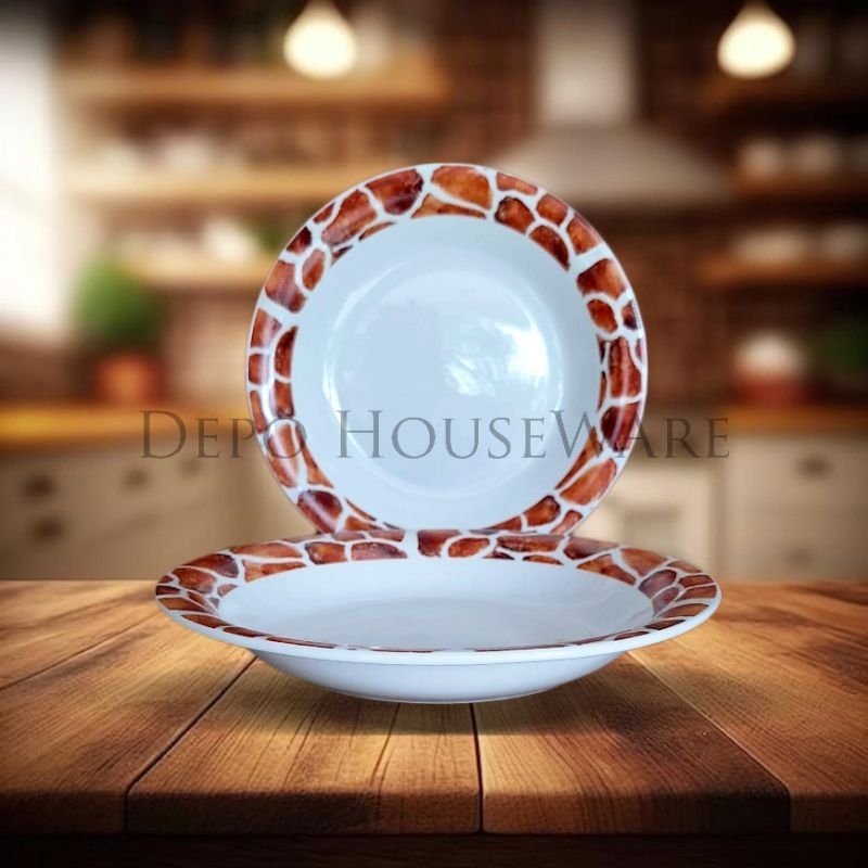 Piring Keramik Cantik Elegan untuk Rumah & usaha / Piring Makan Soup Omega Keramik Plate 9,5 inch Pi