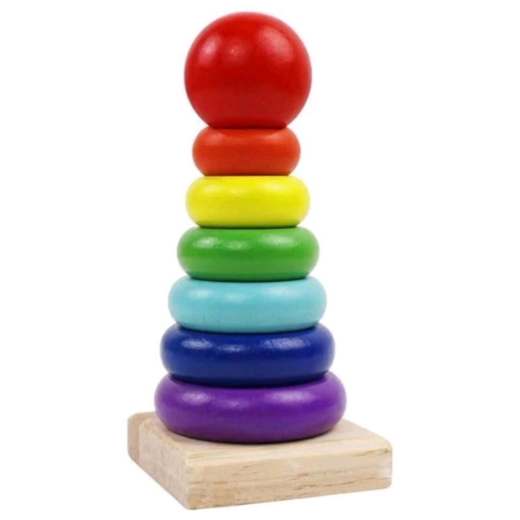 Mainan Donat Susun/Mainan Tower Menara/Ring Donat Roda Susun Rainbow / Ring Donat Roda/Menara donat