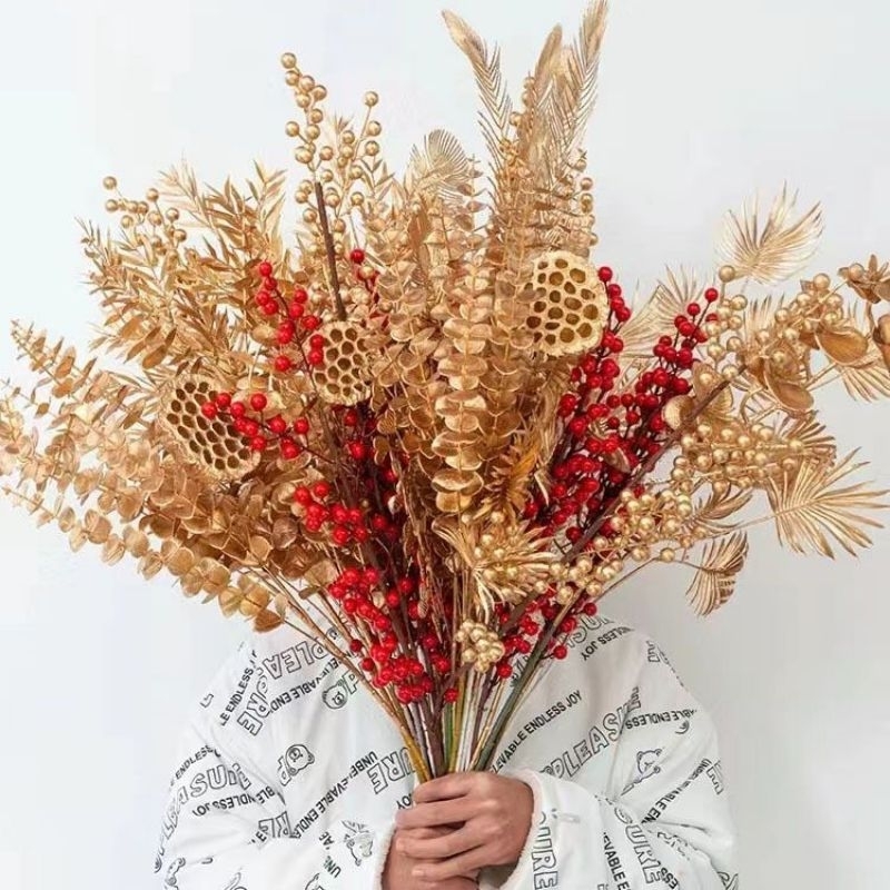 Daun Hias Gold Artificial Daun Ginkgo Emas Bunga Imlek Ginkgo