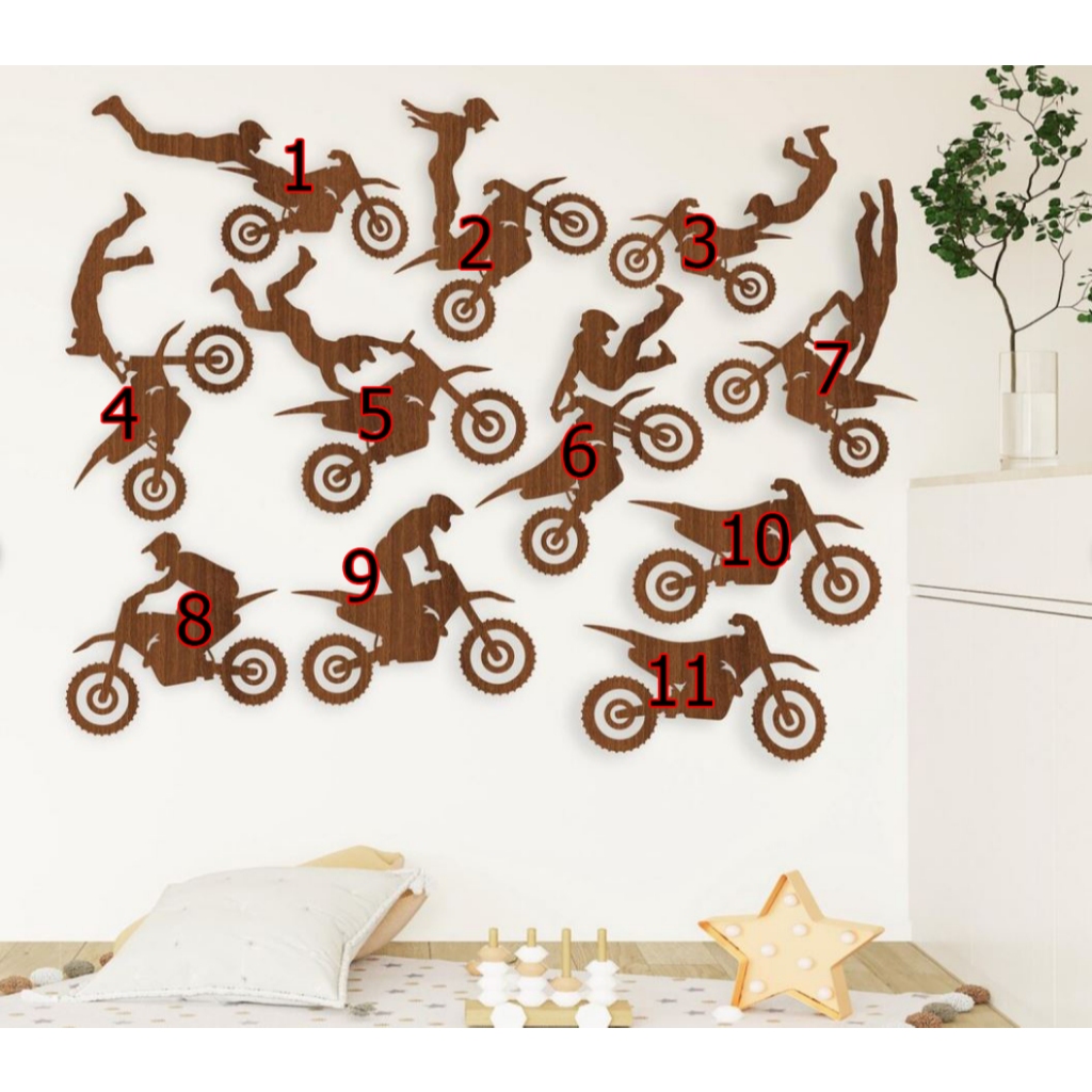 Ornamen Dekorasi Dinding Kayu Motif Motorcross