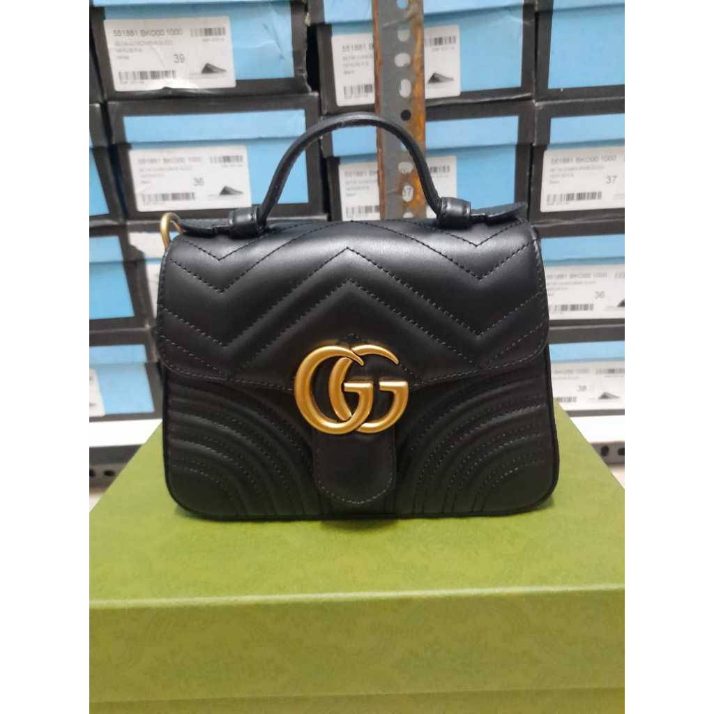 Tas Original GG Marmont Mini Black GHW Satchel Bag Hitam Selempang Bahu Pundak Jinjing Tas Pesta Ari