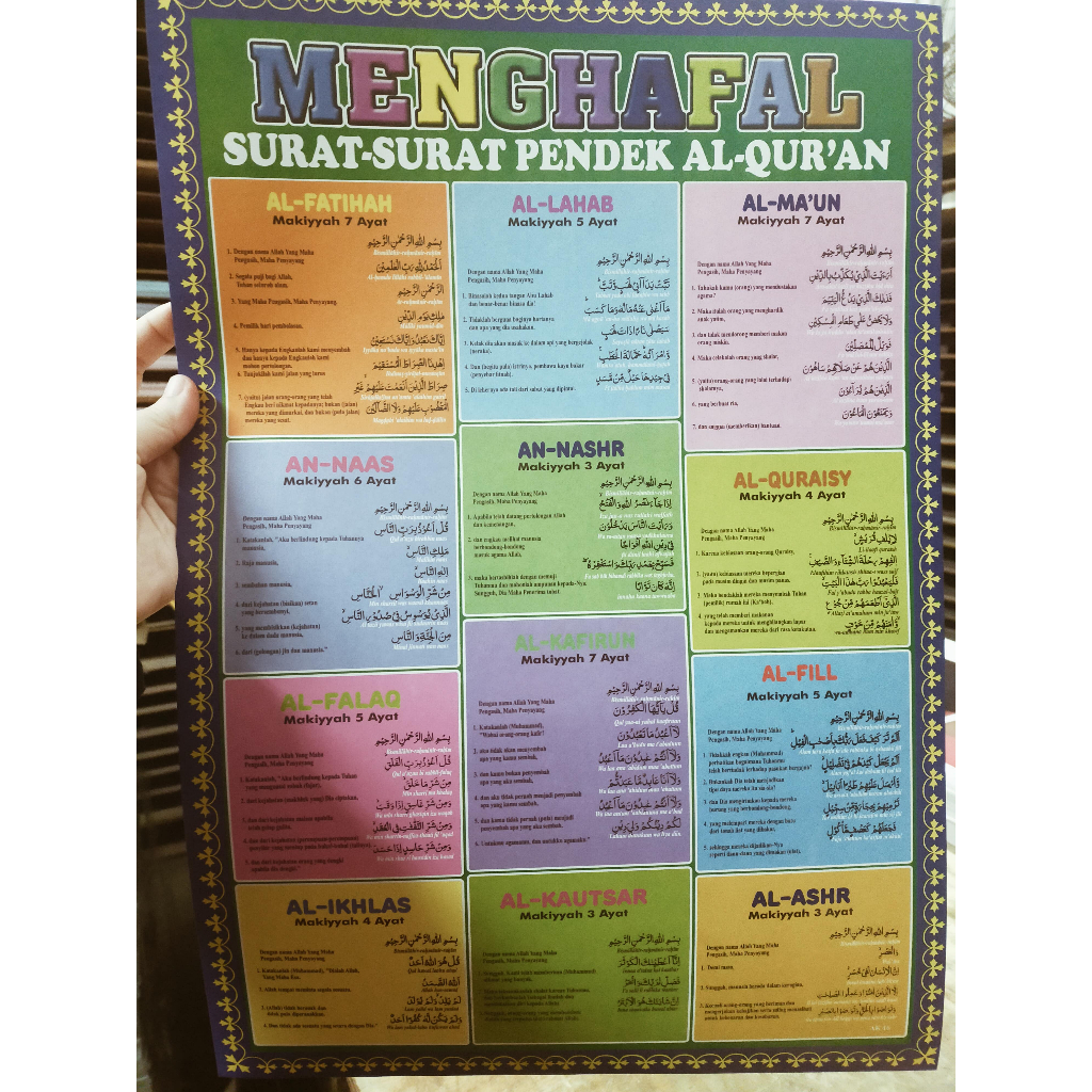 Poster Menghafal Surat Surat Pendek Al quran
