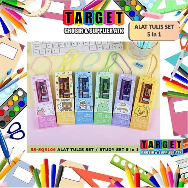 

ALAT TULIS SET / PAKET ALAT TULIS MURAH / 5in1 / ALAT TULIS MURAH