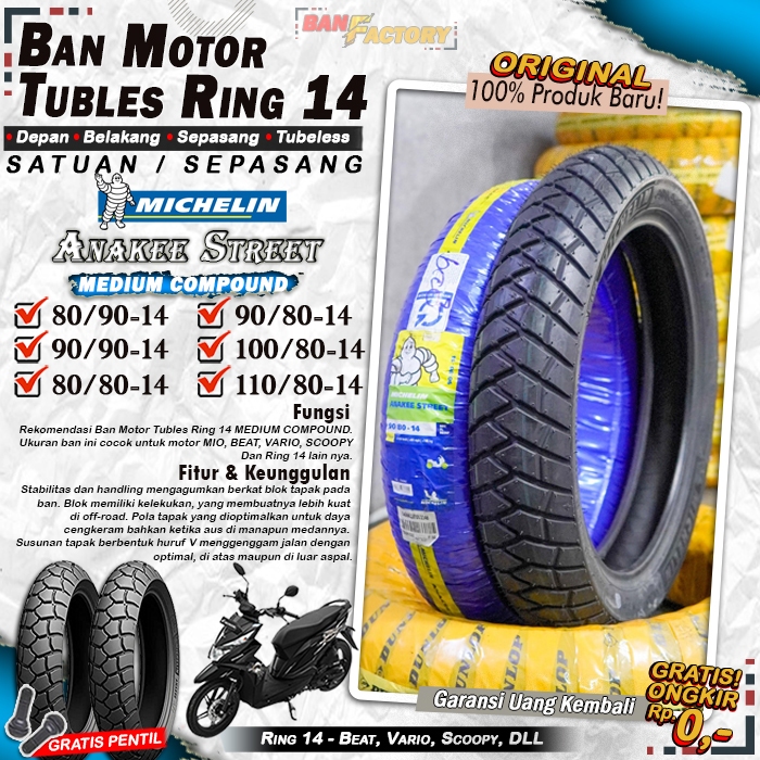 Ban Motor Beat Michelin Anakee Ring 14 Tubles Ban Motor Tubeless Mio Beat Vario Scoopy Ring 14